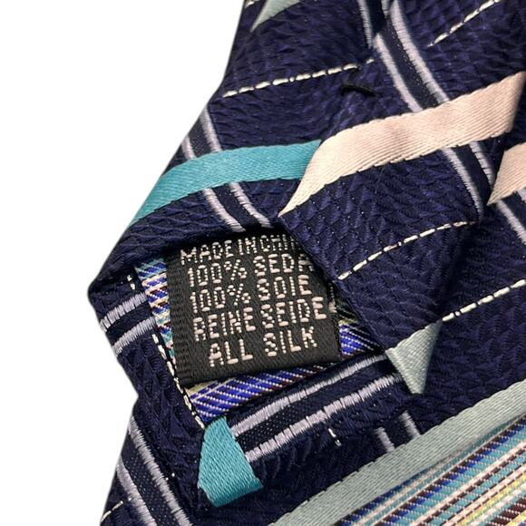 62" Charles Wain by Uomo Venetto Mens Tie Silk Blue Teal White Business - Picture 4 of 4